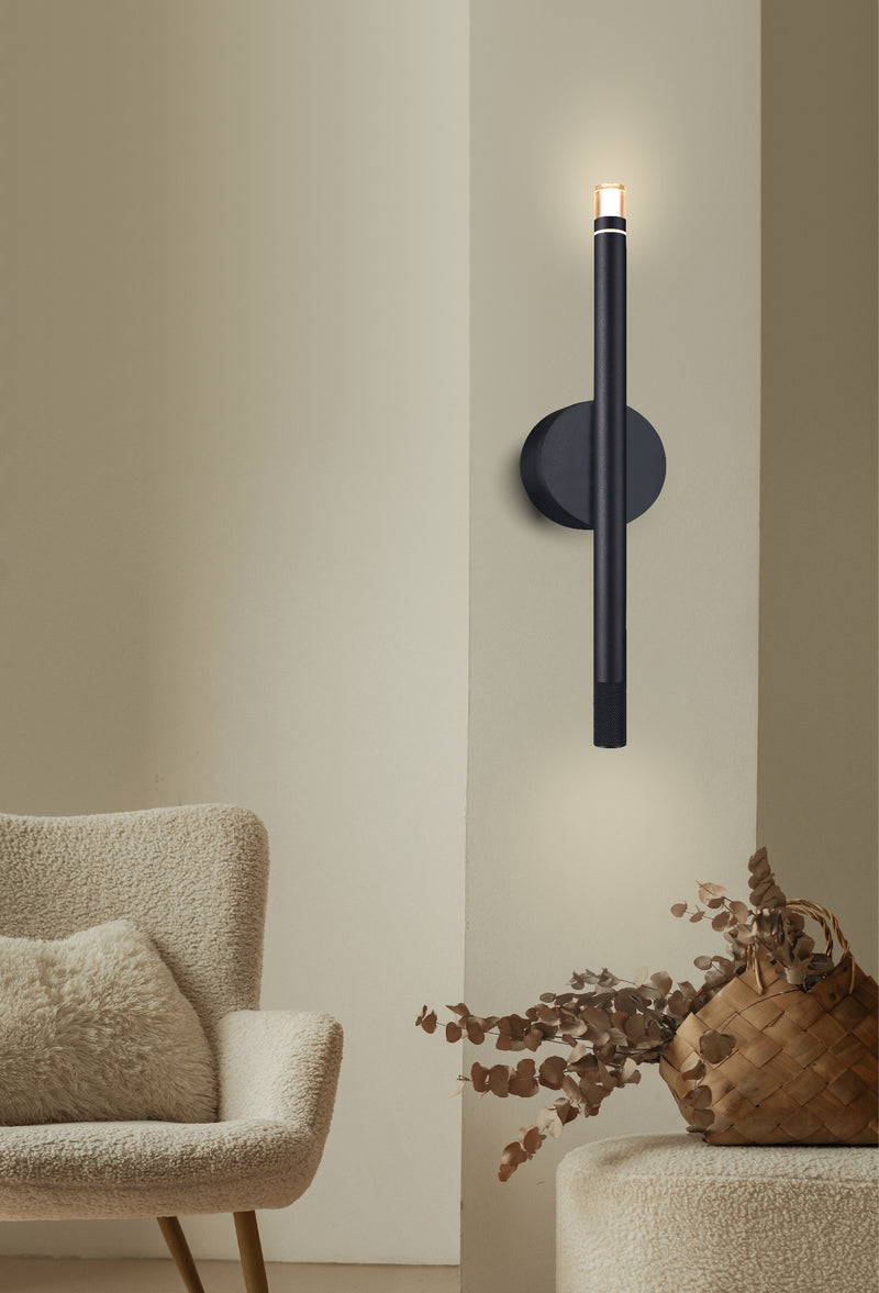 LÁMPARA DE PARED DECORATIVA MODERNA LED 7W, TONALIDAD DE 3000K, 100-240V, 50-60HZ, GRADO DE PROTECCION IP20, ACABADO NEGRO.