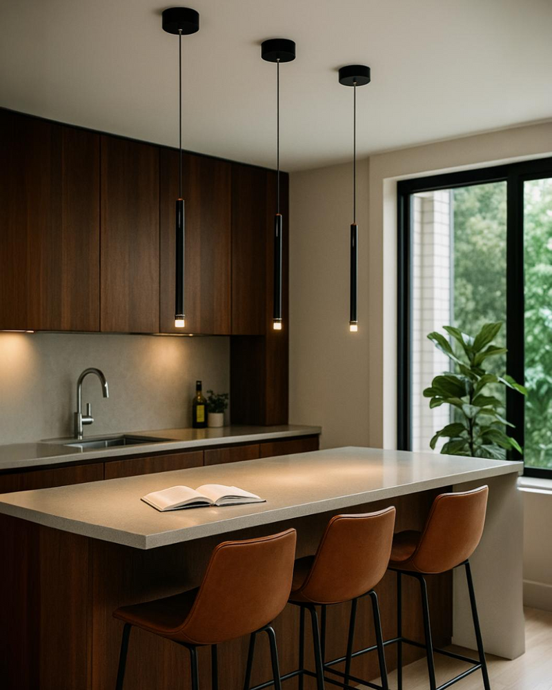 LÁMPARA COLGANTE DECORATIVA CON LUZ  LED 7W ACABADO BLACK/ACRÍLICO DIE CAST ALUMINIO.