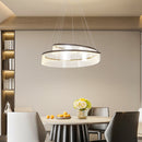 LÁMPARA COLGANTE DECORATIVA CON LUZ LED 55W TONALIDAD 3000K ACABADO COFFE / METAL ACRÍLICO..