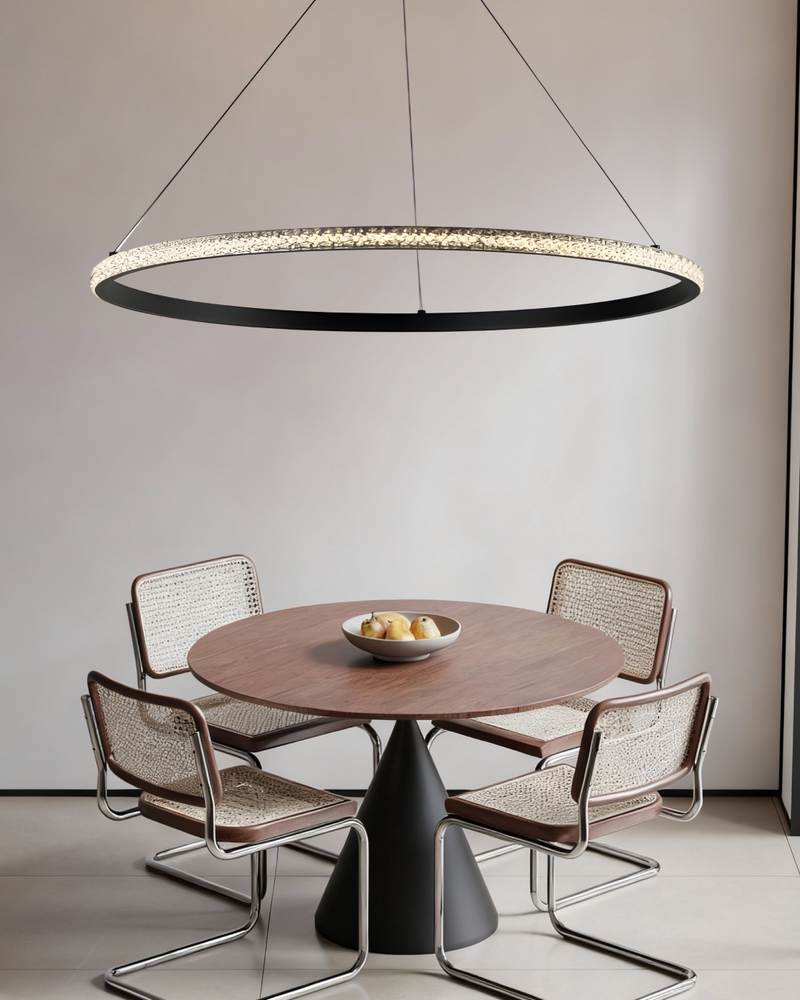 LÁMPARA DE TECHO COLGANTE DECORATIVA LED 25W, TONALIDAD 3000K, 100-240V, 50-60HZ, IP20, ACABADO NEGRO.