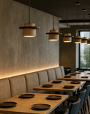 LÁMPARA DE TECHO COLGANTE DECORATIVA  1XGU10-10W MAX, 100-240V, 50-60HZ, IP20, ACABADO MADERA OSCURA.