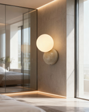 Lámpara De Pared Decorativa1Xgu10-10W (No Incluido)Acabado Piedra Travertina / Metal Vidrio