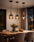 Lámpara Colgante Decortaiva 1Xe27-40W Acabado Golden/ Pantalla Vidiro Ahumado.