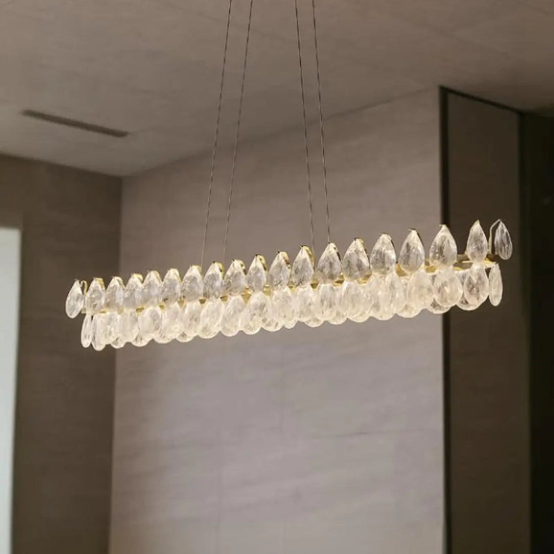 LÁMPARA DE CRISTAL K9 COLGANTE DECORATIVA LED 25W, INTERRUPTOR PARA AJUSTE DE TONALIDAD DE LUZ CCT 30K, 40K,60K, 110-240V, 50-60HZ, ACABADO DORADO.