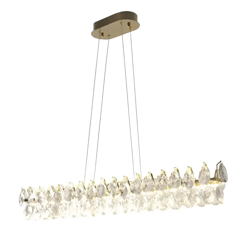 LÁMPARA DE CRISTAL K9 COLGANTE DECORATIVA LED 25W, INTERRUPTOR PARA AJUSTE DE TONALIDAD DE LUZ CCT 30K, 40K,60K, 110-240V, 50-60HZ, ACABADO DORADO.