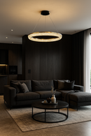 LÁMPARA COLGANTE DE  CRISTAL K9 CON LUZ LED 30W ACABADO GOLDEN/ METAL.