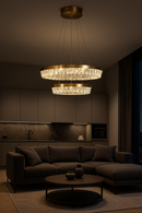 LÁMPARA COLGANTE DE CRISTAL K9 CON LUZ LED 80W ACABADO GOLDEN/METAL