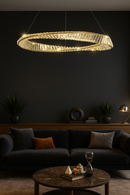 LÁMPARA COLGANTE DE CRISTAL K9 CON LUZ  LED 40W ACABADO GOLDEN /METAL.