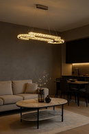 LÁMPARA COLGANTE DE CRISTAL K9 CON LUZ LED 50W ACABADO GOLDEN/ METAL.