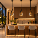 Lámpara De Techo Colgante Decorativa Led 8W 3000K 100-240V Acabado Negro + Vidrio Ahumado.