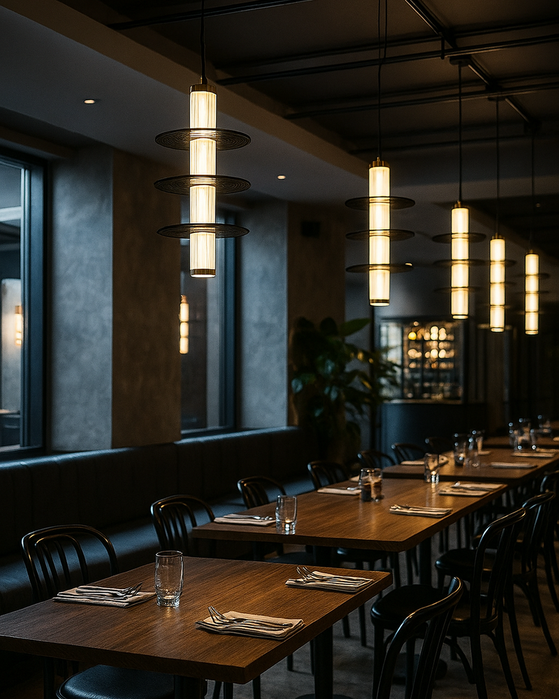 LÁMPARA COLGANTE DECORATIVA CON LUZ  LED 16W ACABADO BLACK  BRASS/ METAL VIDRIO.