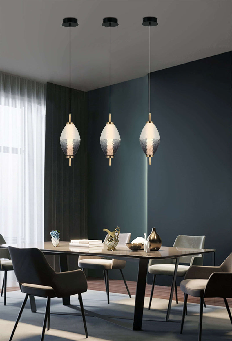 LÁMPARA DE TECHO COLGANTE DECORATIVA LED 8W, INTERRUPTOR PARA AJUSTE DE TONALIDAD DE LUZ CCT  30K, 40K,60K, 110-240V, ACABADO NEGRO + BRASS.