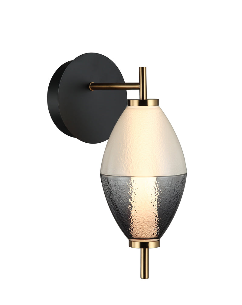 LÁMPARA DE PARED DECORATIVA LED 8W, INTERRUPTOR PARA AJUSTE DE TONALIDAD DE LUZ CCT  30K, 40K,60K, 110-240V, ACABADO NEGRO + BRASS.