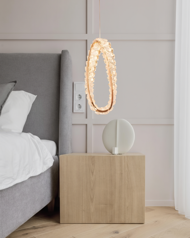 LÁMPARA DE  CRISTAL K9  DE TECHO  LED 15W, TONALIDAD 3000K, 100-240V, 50-60HZ, GRADO DE PROTECCION IP20, ACABDO DORADO