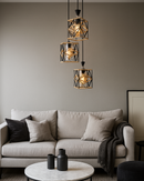 LÁMPARA DE TECHO COLGANTE DECORATIVA 3XE27-40W,110-240V, 50-60HZ, GRADO DE PROTECCION IP20, ACABADO NEGRO + CUERDA.