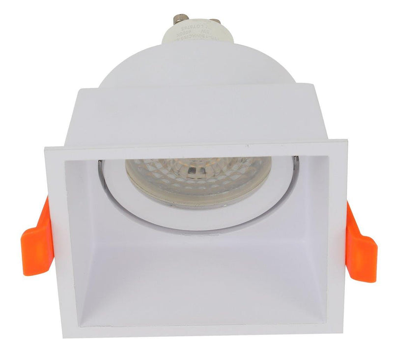 SPOT EMPOTRABLE INCLINABLE 1XGU10-50W, 110-240V, 50-60HZ, GRADO DE PROTECCION IP20, ACABADO BLANCO.