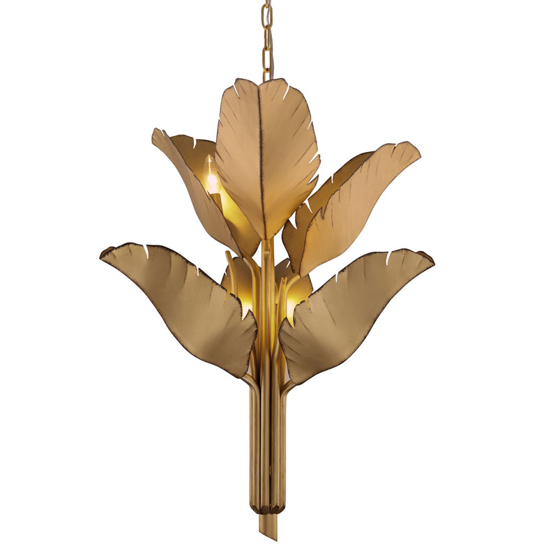 Six Light Chandelier<br /><span style="color:#4AB0CE;">Entrega: 0-1 semanas en USA</span><br /><span style="color:#4AB0CE;font-size:60%;">PREGUNTE POR ENTREGA EN PANAMA</span><br />Collection: Banana Leaf<br />Finish: Gold