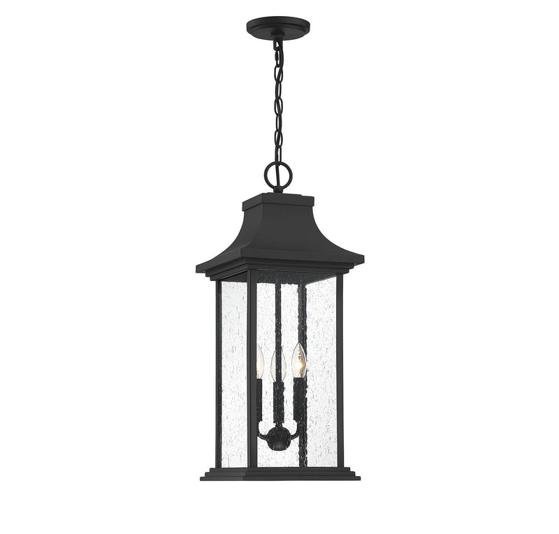 Three Light Outdoor Pendant<br /><span style="color:#4AB0CE;">Entrega: 4-10 dias en USA</span><br /><span style="color:#4AB0CE;font-size:60%;">PREGUNTE POR ENTREGA EN PANAMA</span><br />Collection: Hancock<br />Finish: Matte Black