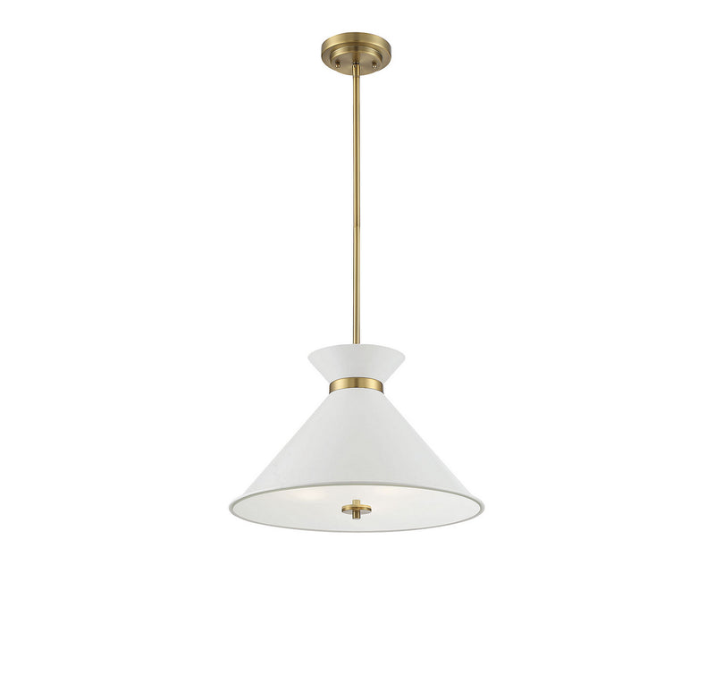 Three Light Pendant<br /><span style="color:#4AB0CE;">Entrega: 4-10 dias en USA</span><br /><span style="color:#4AB0CE;font-size:60%;">PREGUNTE POR ENTREGA EN PANAMA</span><br />Collection: Lamar<br />Finish: White with Brass Accents