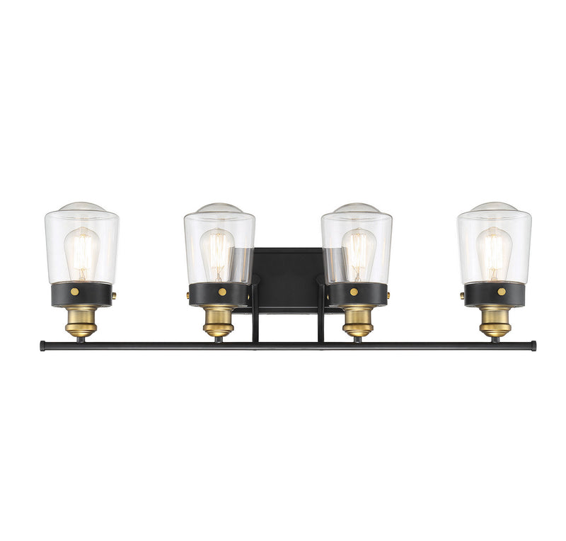 Four Light Bath Bar<br /><span style="color:#4AB0CE;">Entrega: 4-10 dias en USA</span><br /><span style="color:#4AB0CE;font-size:60%;">PREGUNTE POR ENTREGA EN PANAMA</span><br />Collection: Macauley<br />Finish: Vintage Black with Warm Brass
