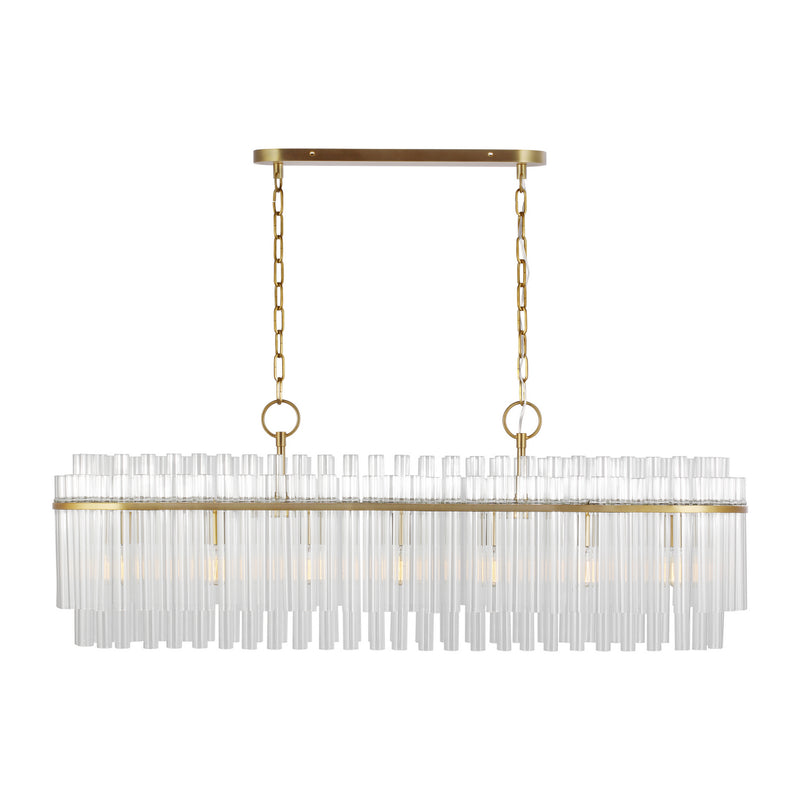 Seven Light Linear Chandelier<br /><span style="color:#4AB0CE;">Entrega: 4-10 dias en USA</span><br /><span style="color:#4AB0CE;font-size:60%;">PREGUNTE POR ENTREGA EN PANAMA</span><br />Collection: Beckett<br />Finish: Burnished Brass