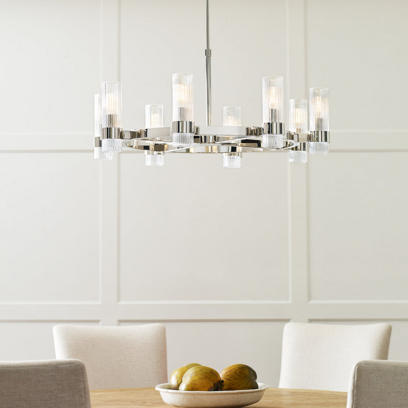 Eight Light Chandelier<br /><span style="color:#4AB0CE;">Entrega: 4-10 dias en USA</span><br /><span style="color:#4AB0CE;font-size:60%;">PREGUNTE POR ENTREGA EN PANAMA</span><br />Collection: Geneva<br />Finish: Polished Nickel