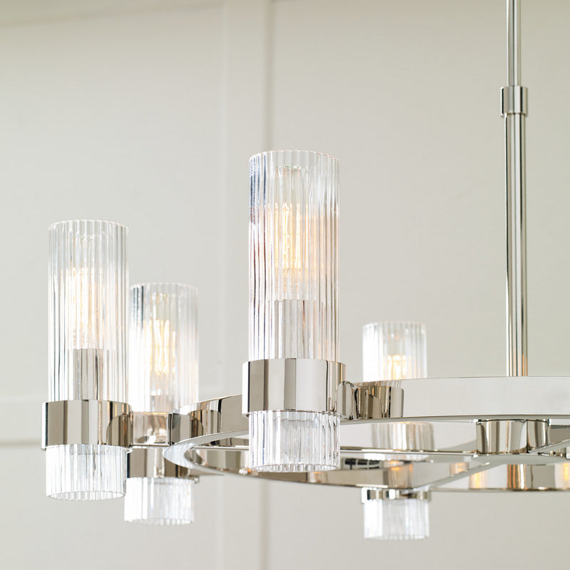 Eight Light Chandelier<br /><span style="color:#4AB0CE;">Entrega: 4-10 dias en USA</span><br /><span style="color:#4AB0CE;font-size:60%;">PREGUNTE POR ENTREGA EN PANAMA</span><br />Collection: Geneva<br />Finish: Polished Nickel