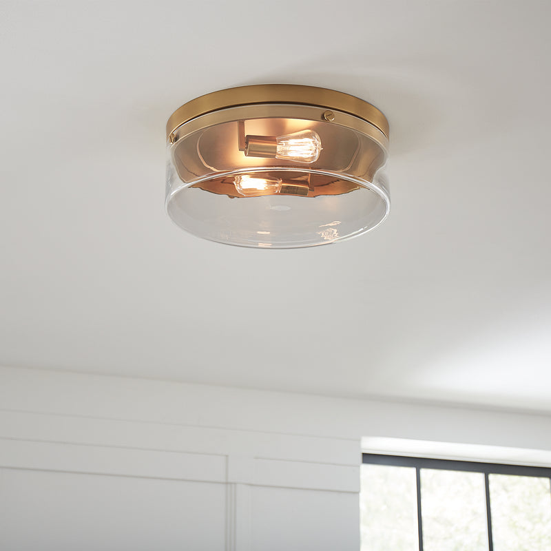 Two Light Flush Mount<br /><span style="color:#4AB0CE;">Entrega: 4-10 dias en USA</span><br /><span style="color:#4AB0CE;font-size:60%;">PREGUNTE POR ENTREGA EN PANAMA</span><br />Collection: Garrett<br />Finish: Burnished Brass