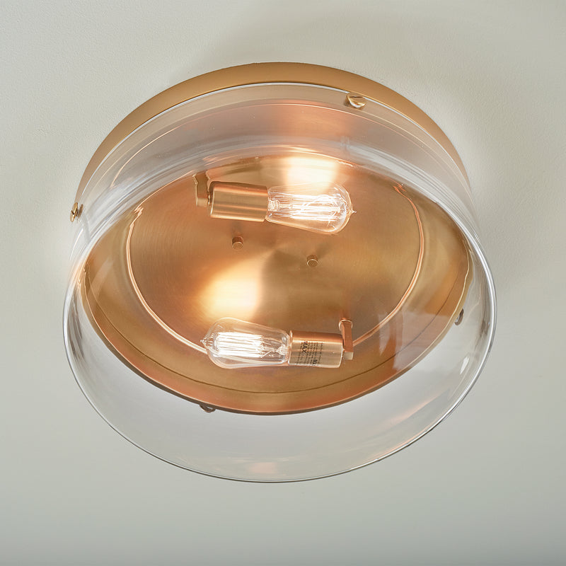 Two Light Flush Mount<br /><span style="color:#4AB0CE;">Entrega: 4-10 dias en USA</span><br /><span style="color:#4AB0CE;font-size:60%;">PREGUNTE POR ENTREGA EN PANAMA</span><br />Collection: Garrett<br />Finish: Burnished Brass