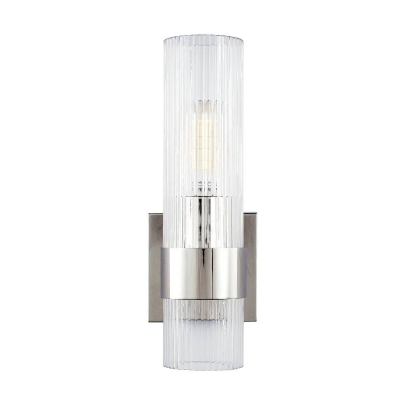 One Light Wall Sconce<br /><span style="color:#4AB0CE;">Entrega: 4-10 dias en USA</span><br /><span style="color:#4AB0CE;font-size:60%;">PREGUNTE POR ENTREGA EN PANAMA</span><br />Collection: Geneva<br />Finish: Polished Nickel
