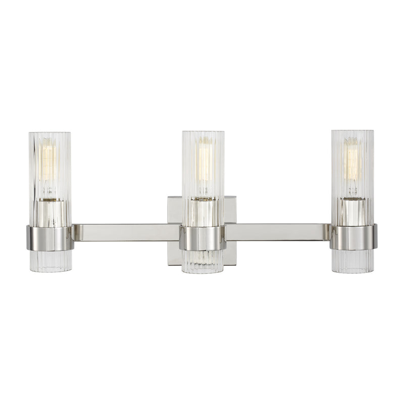 Three Light Vanity<br /><span style="color:#4AB0CE;">Entrega: 4-10 dias en USA</span><br /><span style="color:#4AB0CE;font-size:60%;">PREGUNTE POR ENTREGA EN PANAMA</span><br />Collection: Geneva<br />Finish: Polished Nickel
