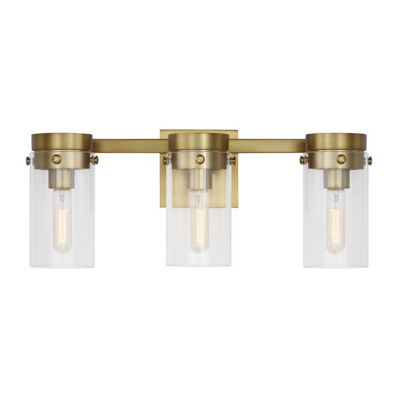 Three Light Vanity<br /><span style="color:#4AB0CE;">Entrega: 4-10 dias en USA</span><br /><span style="color:#4AB0CE;font-size:60%;">PREGUNTE POR ENTREGA EN PANAMA</span><br />Collection: Garrett<br />Finish: Burnished Brass