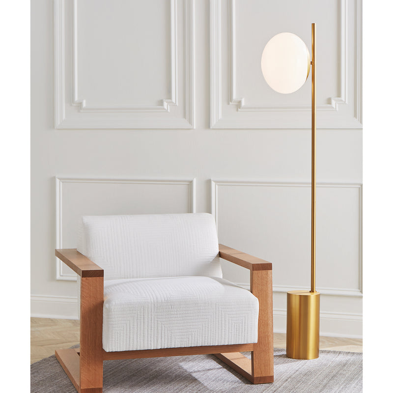 One Light Floor Lamp<br /><span style="color:#4AB0CE;">Entrega: 4-10 dias en USA</span><br /><span style="color:#4AB0CE;font-size:60%;">PREGUNTE POR ENTREGA EN PANAMA</span><br />Collection: Lune<br />Finish: Burnished Brass