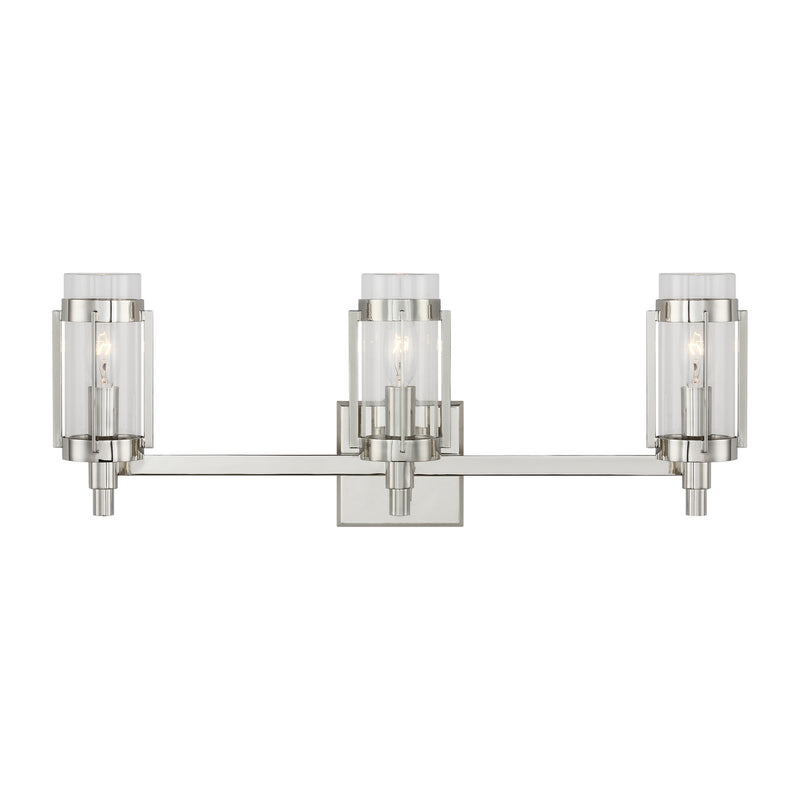 Three Light Vanity<br /><span style="color:#4AB0CE;">Entrega: 4-10 dias en USA</span><br /><span style="color:#4AB0CE;font-size:60%;">PREGUNTE POR ENTREGA EN PANAMA</span><br />Collection: Flynn<br />Finish: Polished Nickel