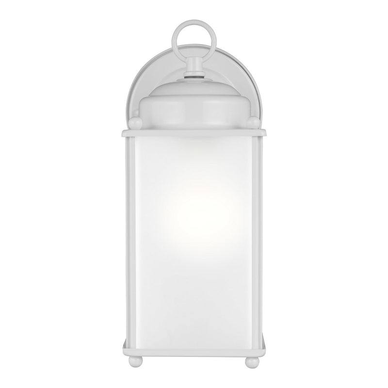 One Light Outdoor Wall Lantern<br /><span style="color:#4AB0CE;">Entrega: 4-10 dias en USA</span><br /><span style="color:#4AB0CE;font-size:60%;">PREGUNTE POR ENTREGA EN PANAMA</span><br />Collection: New Castle<br />Finish: White