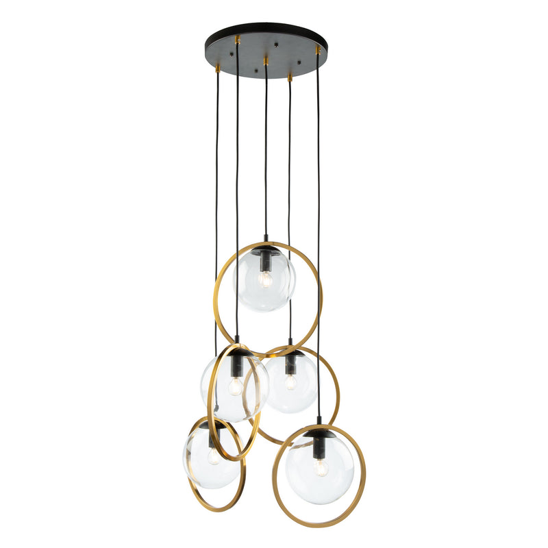 Five Light Pendant<br /><span style="color:#4AB0CE;">Entrega: 4-10 dias en USA</span><br /><span style="color:#4AB0CE;font-size:60%;">PREGUNTE POR ENTREGA EN PANAMA</span><br />Collection: Lugano<br />Finish: Black & Vintage Brass