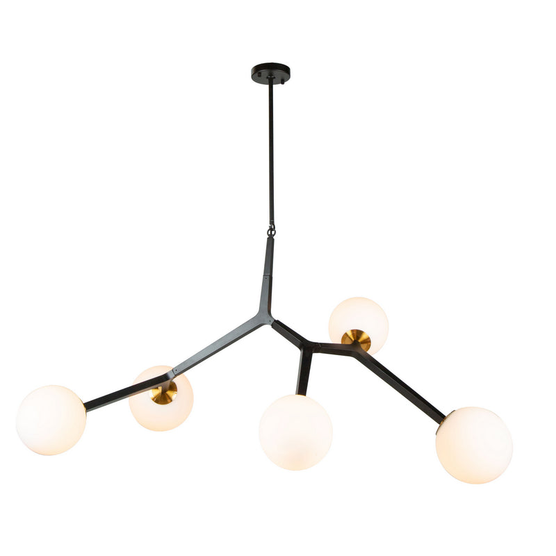 Five Light Pendant<br /><span style="color:#4AB0CE;">Entrega: 4-10 dias en USA</span><br /><span style="color:#4AB0CE;font-size:60%;">PREGUNTE POR ENTREGA EN PANAMA</span><br />Collection: Ravello<br />Finish: Black & Harvest Brass