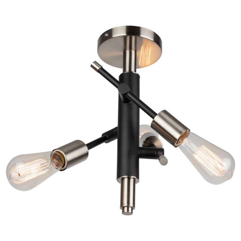 Three Light Semi Flush Mount<br /><span style="color:#4AB0CE;">Entrega: 4-10 dias en USA</span><br /><span style="color:#4AB0CE;font-size:60%;">PREGUNTE POR ENTREGA EN PANAMA</span><br />Collection: Truro<br />Finish: Black & Brushed Nickel