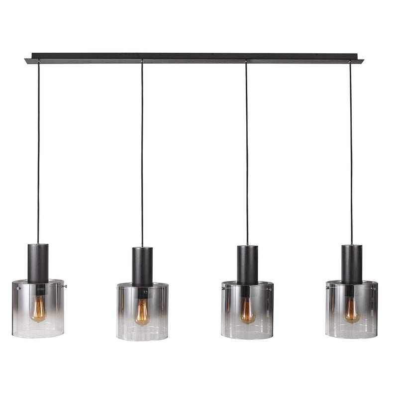 Four Light Island Pendant<br /><span style="color:#4AB0CE;">Entrega: 4-10 dias en USA</span><br /><span style="color:#4AB0CE;font-size:60%;">PREGUNTE POR ENTREGA EN PANAMA</span><br />Collection: Henley<br />Finish: Satin Black & Smoke Glass