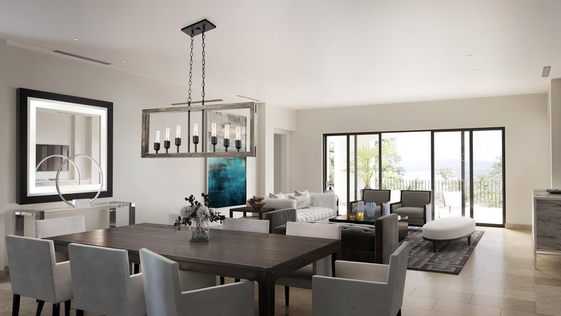 Artcraft Canada - AC11657BK - Seven Light Island Pendant - Gatehouse - Beach Wood & Black