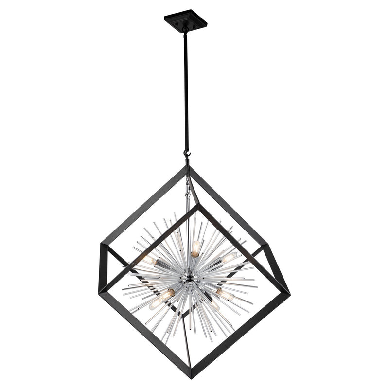 Eight Light Chandelier<br /><span style="color:#4AB0CE;">Entrega: 4-10 dias en USA</span><br /><span style="color:#4AB0CE;font-size:60%;">PREGUNTE POR ENTREGA EN PANAMA</span><br />Collection: Sunburst<br />Finish: Matte Black & Chrome