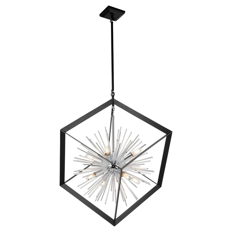 Eight Light Chandelier<br /><span style="color:#4AB0CE;">Entrega: 4-10 dias en USA</span><br /><span style="color:#4AB0CE;font-size:60%;">PREGUNTE POR ENTREGA EN PANAMA</span><br />Collection: Sunburst<br />Finish: Matte Black & Chrome