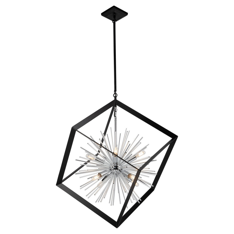 Eight Light Chandelier<br /><span style="color:#4AB0CE;">Entrega: 4-10 dias en USA</span><br /><span style="color:#4AB0CE;font-size:60%;">PREGUNTE POR ENTREGA EN PANAMA</span><br />Collection: Sunburst<br />Finish: Matte Black & Chrome