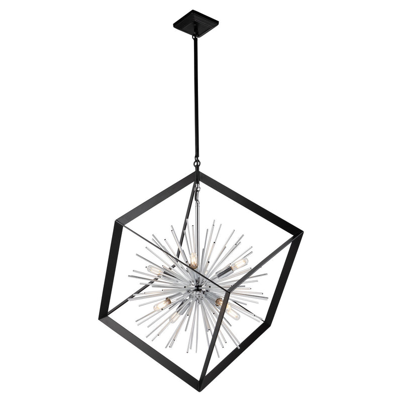 Eight Light Chandelier<br /><span style="color:#4AB0CE;">Entrega: 4-10 dias en USA</span><br /><span style="color:#4AB0CE;font-size:60%;">PREGUNTE POR ENTREGA EN PANAMA</span><br />Collection: Sunburst<br />Finish: Matte Black & Chrome