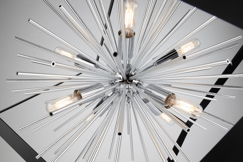 Eight Light Chandelier<br /><span style="color:#4AB0CE;">Entrega: 4-10 dias en USA</span><br /><span style="color:#4AB0CE;font-size:60%;">PREGUNTE POR ENTREGA EN PANAMA</span><br />Collection: Sunburst<br />Finish: Matte Black & Chrome