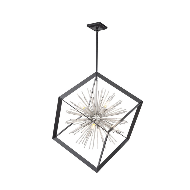 Eight Light Chandelier<br /><span style="color:#4AB0CE;">Entrega: 4-10 dias en USA</span><br /><span style="color:#4AB0CE;font-size:60%;">PREGUNTE POR ENTREGA EN PANAMA</span><br />Collection: Sunburst<br />Finish: Matte Black & Chrome