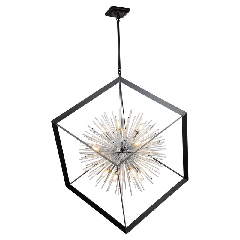 12 Light Chandelier<br /><span style="color:#4AB0CE;">Entrega: 4-10 dias en USA</span><br /><span style="color:#4AB0CE;font-size:60%;">PREGUNTE POR ENTREGA EN PANAMA</span><br />Collection: Sunburst<br />Finish: Matte Black & Chrome