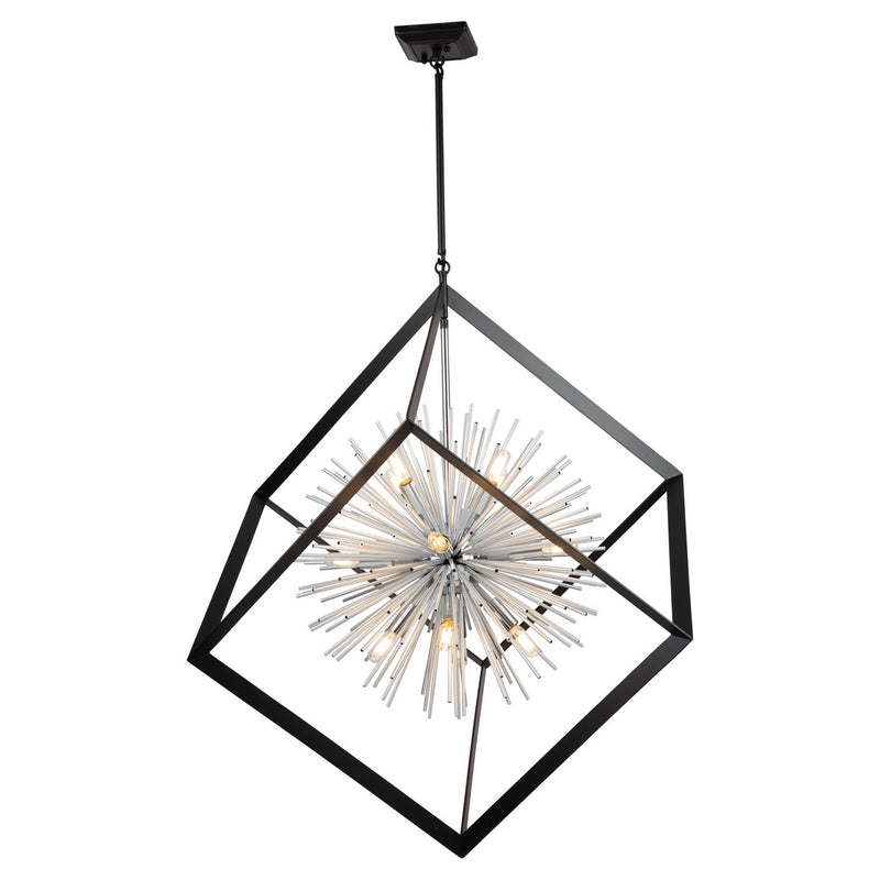 12 Light Chandelier<br /><span style="color:#4AB0CE;">Entrega: 4-10 dias en USA</span><br /><span style="color:#4AB0CE;font-size:60%;">PREGUNTE POR ENTREGA EN PANAMA</span><br />Collection: Sunburst<br />Finish: Matte Black & Chrome