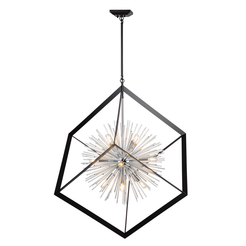 12 Light Chandelier<br /><span style="color:#4AB0CE;">Entrega: 4-10 dias en USA</span><br /><span style="color:#4AB0CE;font-size:60%;">PREGUNTE POR ENTREGA EN PANAMA</span><br />Collection: Sunburst<br />Finish: Matte Black & Chrome