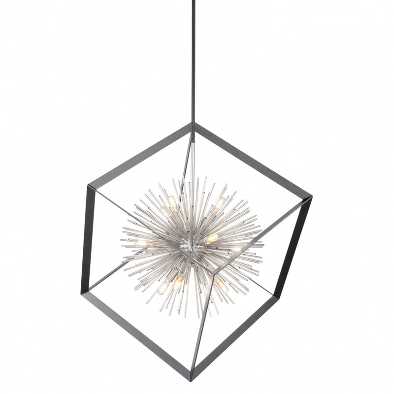 12 Light Chandelier<br /><span style="color:#4AB0CE;">Entrega: 4-10 dias en USA</span><br /><span style="color:#4AB0CE;font-size:60%;">PREGUNTE POR ENTREGA EN PANAMA</span><br />Collection: Sunburst<br />Finish: Matte Black & Chrome